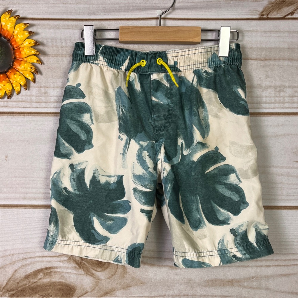 Tea Collection Boys 6 Teal Tropical Palm Swim Swimsuit Trunks Board Shorts